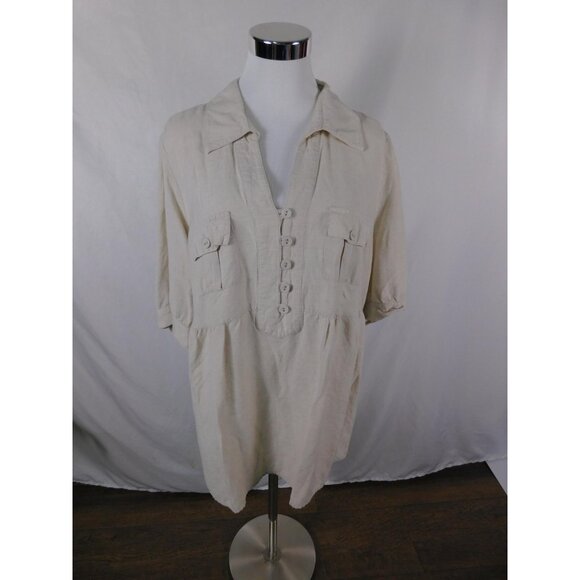 Lane Bryant Shirt Womens 18/20 Beige Linen Blend Tunic 3/4 Sleeve Plus Size - Picture 5 of 12